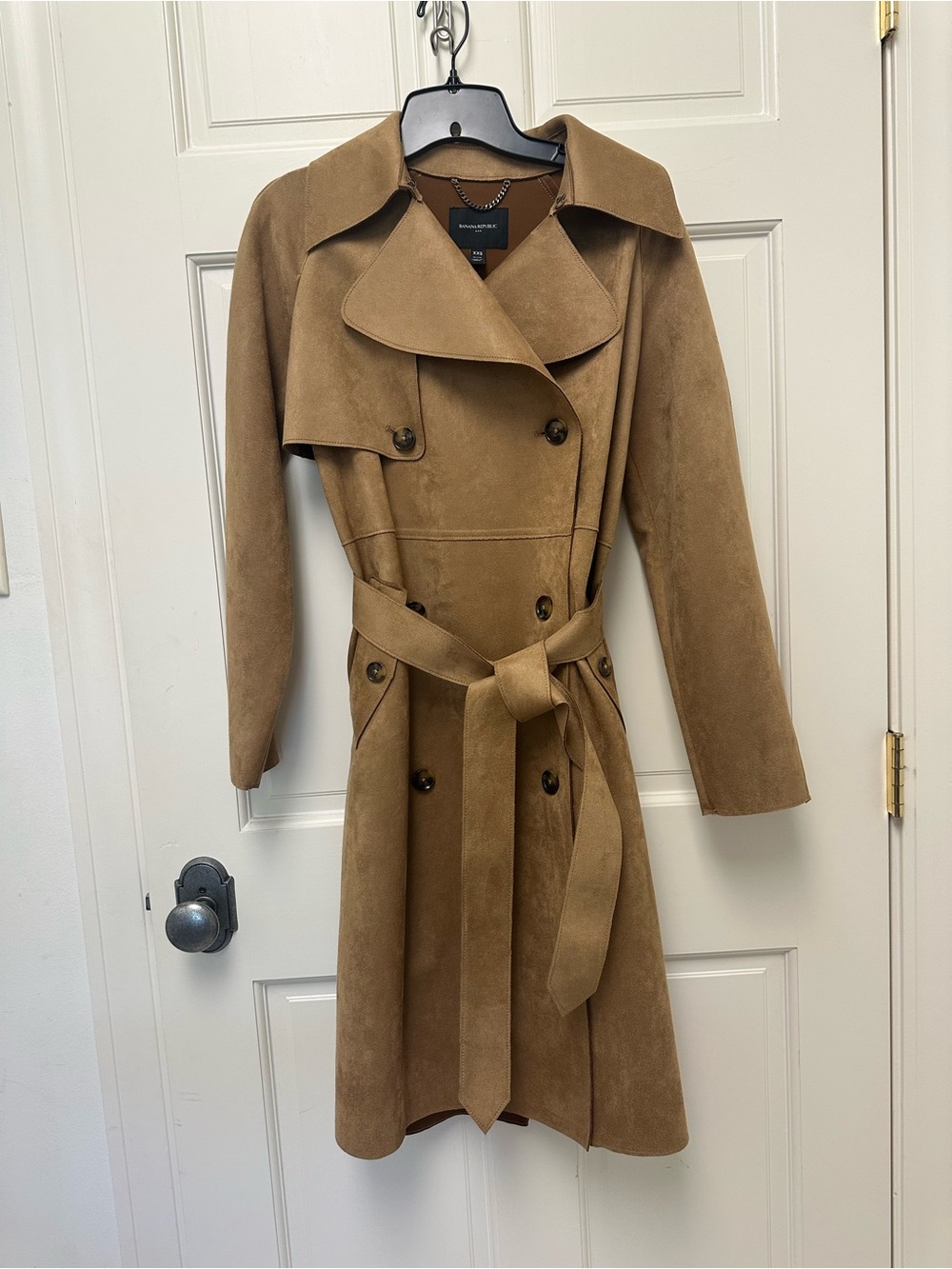 Banana Republic Camel Faux Suede Double-Breasted Trench Coat